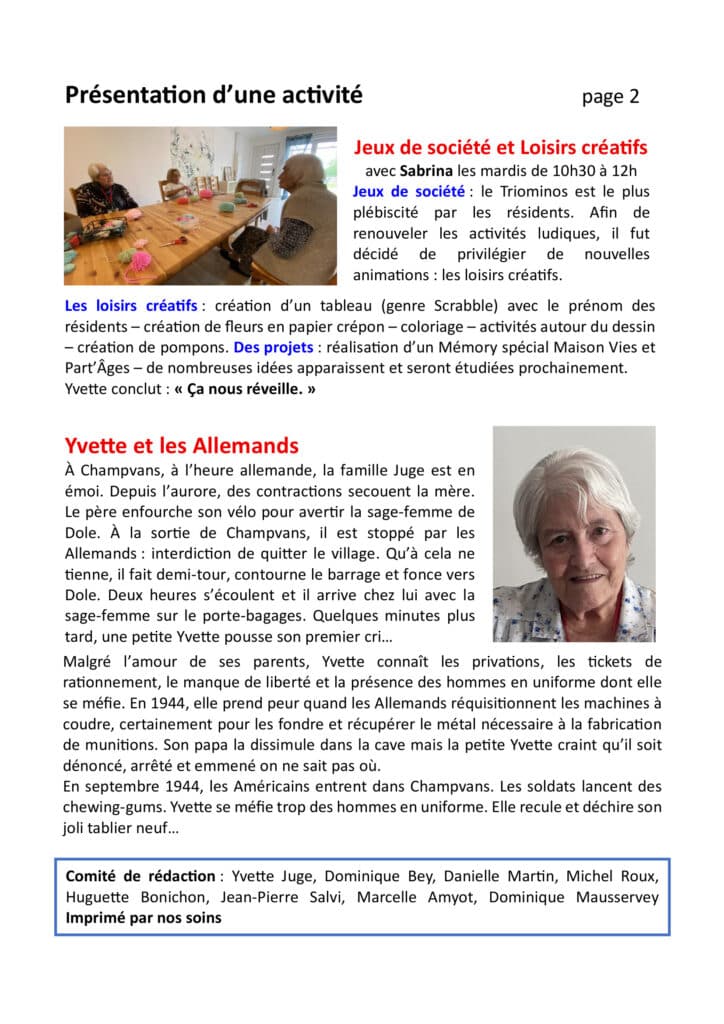 Jeux de société, loisirs créatifs et souvenirs d’Yvette à Maison Vies & Part’Âges